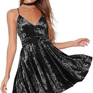 NWT Black Velvet Spaghetti Strap Dress with Choker